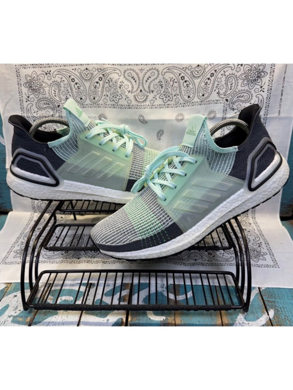Adidas UltraBoost 19 Ice Mint/Gray Mens 11.5 Running Shoes Sneakers F35244 EUC